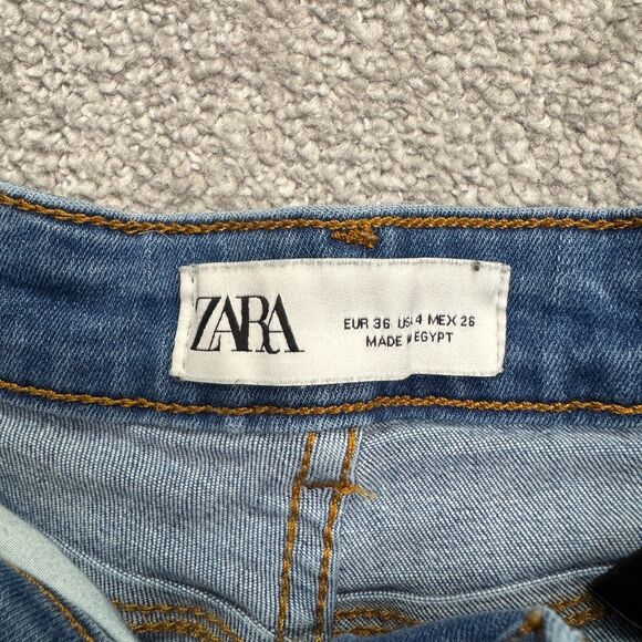 Zara High Waist Skinny Denim Jeans Womens 4 Sunrise Blue Distressed Hem 24x28 - Picture 9 of 15